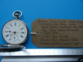 Antique Solid Silver Centre Seconds Chronograph Pocket Watch VGWO Circa 1890 2