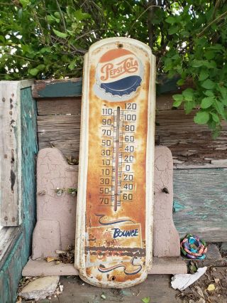 Vintage Pepsi Cola Metal Advertising Thermometer More Bounce To The Ounce