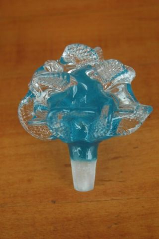 Heavy Blue Glass Crystal Flower Fancy Perfume Bottle Stopper