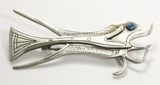 Vintage Peru Graziella Laffi Sterling Silver Modernist Fish Figural Brooch Pin