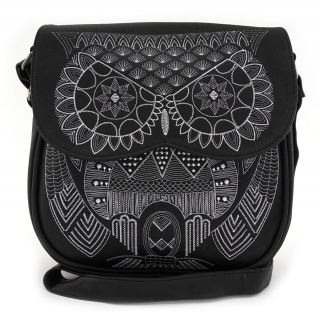 Loungefly Handbag Crossbody Bag Purse Owl Black White Faux Leather Floral