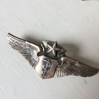 Wwii Master Flight Surgeon Emt Wings Silver Filled Pilot Pin Badge 3” Full Size