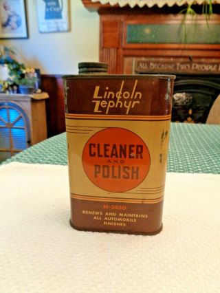 Vintage Lincoln Zephyr Cleaner And Polish Can