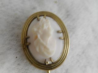 Antique 14k Yellow Gold & Carved White Coral Cameo Stick Pin