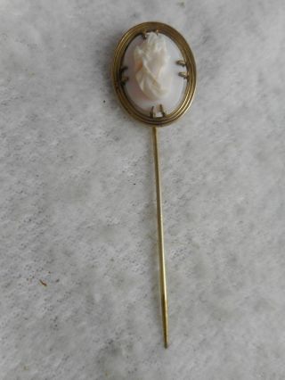 ANTIQUE 14K YELLOW GOLD & CARVED WHITE CORAL CAMEO STICK PIN 2
