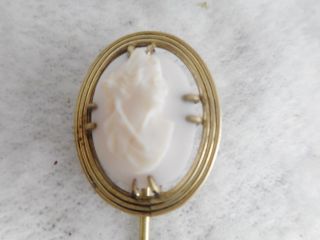 ANTIQUE 14K YELLOW GOLD & CARVED WHITE CORAL CAMEO STICK PIN 3