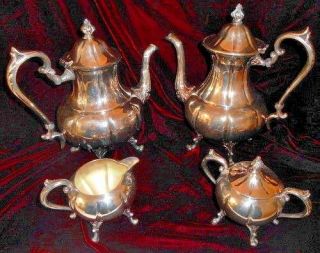 Antique 5 - Piece Sheridan Silver Tea & Coffee Service Set - Silver On Copper