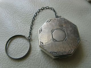 Antique Art Nouveau Deco Hammered W Sterling Silver Chatelaine Pill Box Compact