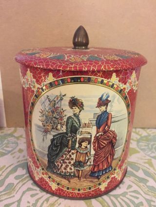 Vintage Victorian Ladies Biscuit Tin Made In England 7 " Tall