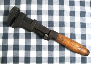 Collector Quality Antique Pexto Wood Handle 15 Inch Adjustable Monkey Wrench