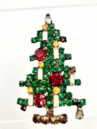 Vintage Weiss 6 Candle Christmas Tree Pin Brooch Bright & Sparkly For Holidays