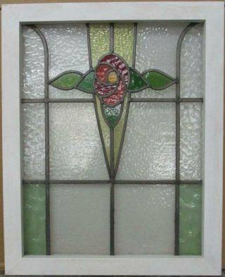 Midsize Old English Leaded Stained Glass Window Gorgeous Floral 21.  5 " X 26.  75 "