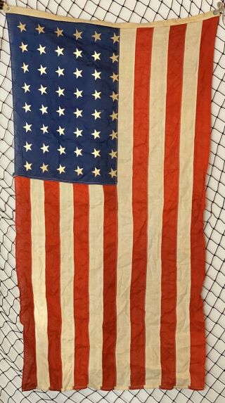 Vintage Wwii Era 48 Star United States Flag 55”x32” Printed Stars & Sewn Stripes