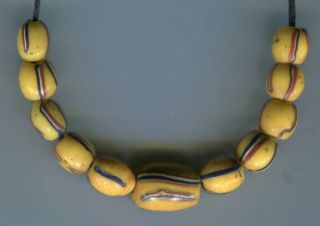 African Trade Beads Vintage Venetian Glass Old Yellow Wound Striped Beads