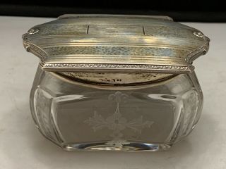 Antique Victorian Sterling Silver Lid Crystal Dresser Vanity Jar Box Wow