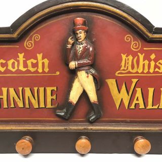 Johnnie Walker Scotch Whiskey Wooden Pub Wall Sign Rack Red Brown Man Cave 3D 3