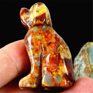 By11198 52x31x19mm 2 Inches Natural Crazy Lace Agate Hand Carved Dog Figurine