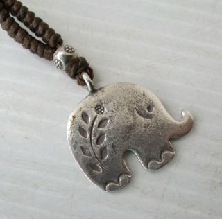 Hmong Hill Tribe Silver & Hemp Adjustable Elephant Necklace Handmade