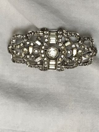 Detailed 935 Silver Vintage Art Deco 1930s To 1940s Rhinestone Paste Brooch
