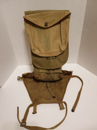 Wwii M1928 10th Mountain Marked Haversack W Tailpiece And Meat Can Pouch