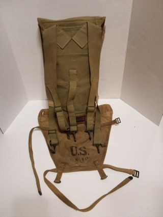 WWII M1928 10th mountain marked Haversack W Tailpiece and Meat Can Pouch 3