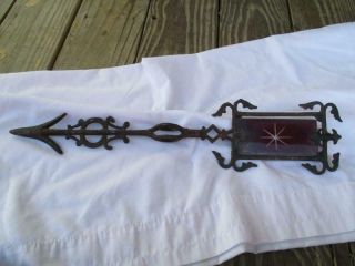 Ruby Red Cut to Clear Glass Cast Iron Lightning Rod Weathervane Arrow Pointer 2