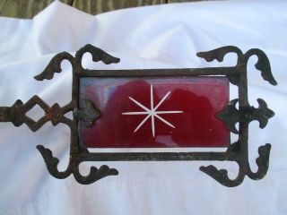 Ruby Red Cut to Clear Glass Cast Iron Lightning Rod Weathervane Arrow Pointer 3