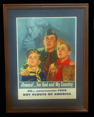 1956 Boy Scout Poster 46th Anniversary Professionally Framed Cub Explorer B " Ful