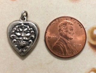 Vintage Sterling Puffy Heart Repoussé Crest Intricate Charm