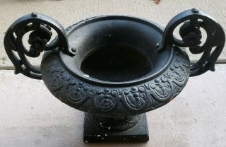 Antique Victorian Cast Iron Garden Urn Planter With Handles.