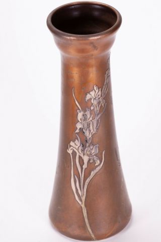 Antique Art Nouveau Heintz Art Metal Shop Sterling Silver On Bronze Vase 3831