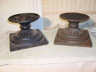 Pair Antique Cast Iron Garden Urn Stems Parts Bases Buffalo York