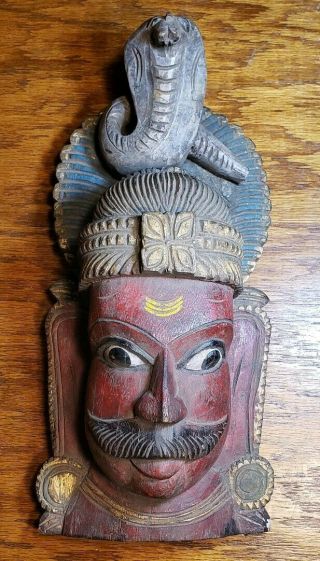 Hand Carved Wood Hindu Garuda Mask Wall Art Wood Painted Mask