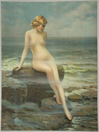 Vintage Art Deco Nude Sea Nymph Pin - Up Print J.  Tomanek Maid Of The Mist 1930s