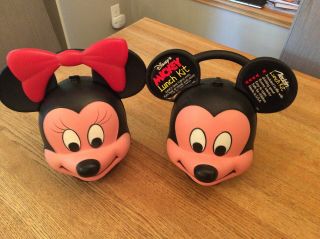 Vintage Disney Minnie And Micky Mouse Aladdin Lunch Boxes With Thermoses.
