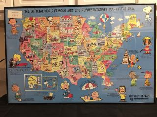 Snoopy Peanuts Paper Wall Poster Met Life Representatives Map Of Usa Framed