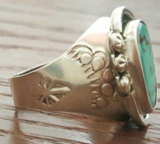 Early Rare Mexican Signed Plata Sterling Gem Manassa Turquoise Ring Size 10.  5 3