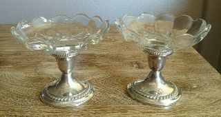 Pair Gorham Sterling Silver Crystal Footed Bowls 6 " X 5 1/8 " Euc