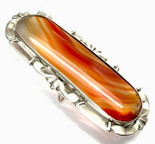 Large Antique Victorian Silver & Banded Agate Brooch - Gift Boxed