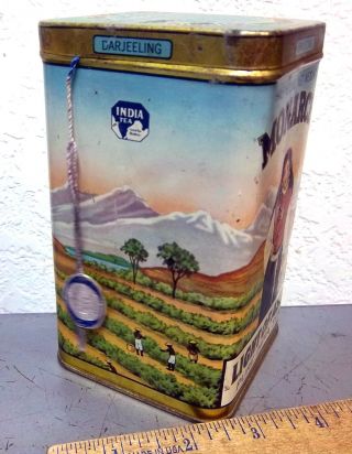 Vintage Monarch Light of Asia pure India tea tin,  STILL FULL graphics 3