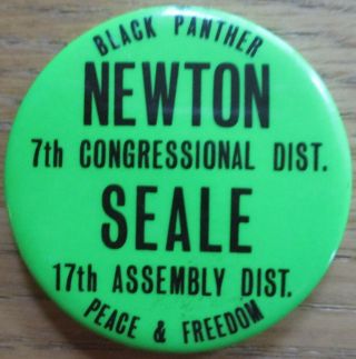 Huey Newton Bobby Seale Black Panther Party Pinback Button Peace & Freedom Local