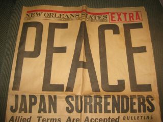 Orleans States World War 2 August 14 1945 Peace Japan Surrenders Newspaper