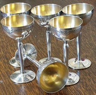 Antique Silver Plate Set Of 2 Champagne Style Small Shot Glasses