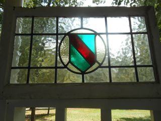 VA60 Lovely Transom Style Leaded Stained Glass Window F/England 29 5/8 X 18 2