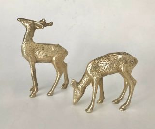 Pair Vintage Solid Brass Deer Figurines Christmas Reindeer