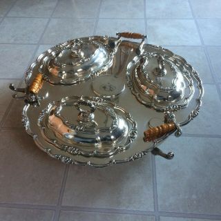 Large Silver - Plated (over Copper) Lazy Susan Serving Tray - 35 Lbs,  28 " Diameter
