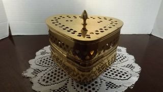 Vintage Large Hampton Brass Heart Shaped Potpouri Box India