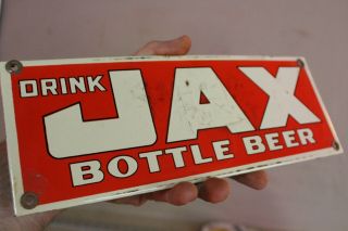 Drink Jax Bottle Beer Porcelain Metal Dealer Sign Orleans Brewing Bar Man Cave