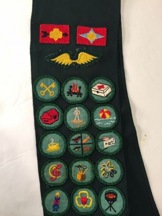 VTG 1950 ' s Girl Scout Sash W/ 30 Badges and 5 Star Pins - Troop 168 Maingona 3