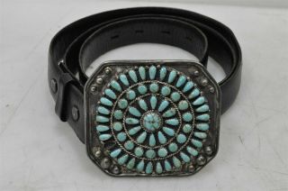 Cp Signed Sterling Silver.  925 Turquoise Needlepoint Belt Buckle 61g